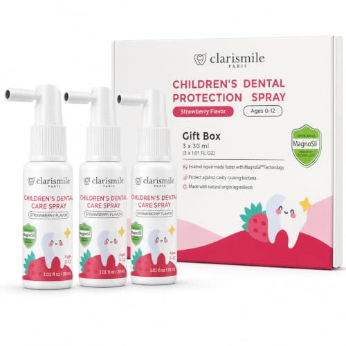 Clarismile Kids Oral Spray Gift Box - 3 Pack (3 x 30ml) - Fluoride-Free Dental Care for Children Ages 0-12, Natural Strawberry Flavor, Alcohol-Free