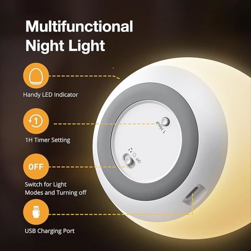 JolyWell Night Light for Kids, Baby Night Light with 7 Colors Changing Mode & Stepless Dimming, Nursery Night Light BPA Free,Rechargeable Egg Night Light for Breastfeeding 1h Timer & Touch Control