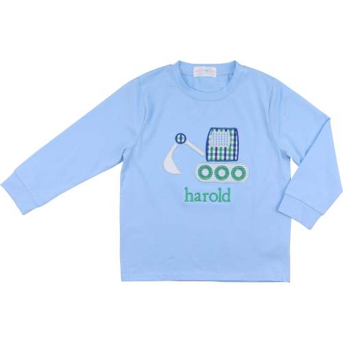 Blue Knit Appliqué Excavator Shirt for Boys | Cecil & Lou