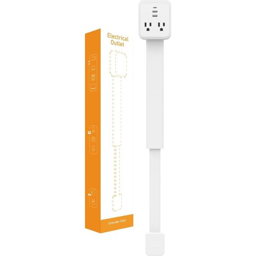 Outlet Extender Stick 17.2''–25.8'' Adjustable with USB C & 2 USB Ports, Electrical Outlet Extender with 2 AC Outlets, Flexible Rotat Plug for Multi-Angle Use in Home, Office, RV Tight Spaces