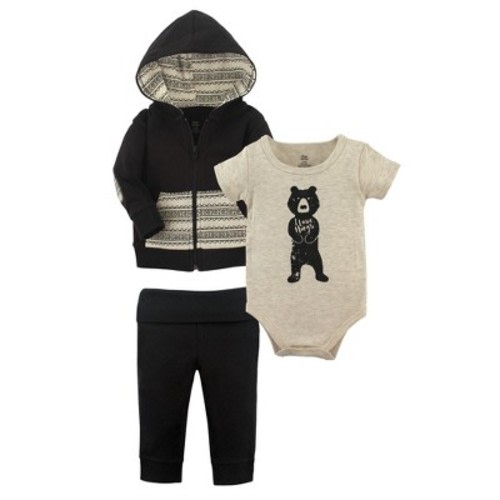 Yoga Sprout Baby and Toddler Boy Cotton Hoodie, Bodysuit or Tee Top, and Pant, Bear Hugs Baby, 3-6 Months