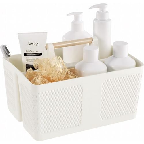 Shower Caddy Portable and Cleaning Caddy Organizer for Bathroom, Kitchen,Toiletries Storage, Caddy organizer with handle, Rust-Resistant, Durable Material(Milky White, 9.36"L×7.73"W×7.24"H)