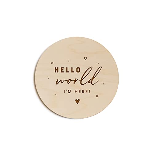 The Cotton & Canvas Co. Hello World Newborn Baby Announcement, Nursery Sign, Modern Wooden Plaque, Oh Baby, Birth Prop