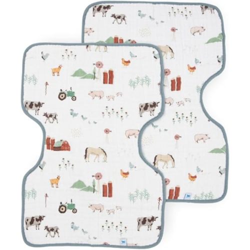Little Unicorn Ultra-Absorbent Premium Burp Cloth 2 Pack | Soft on Baby's Skin | Larger Size | Ergonomic Design | Set of 2 (Farmyard)