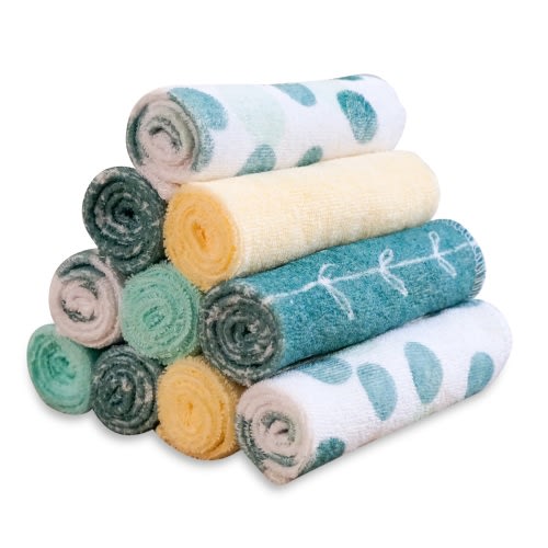 Spasilk Baby Terry Washcloth Wipes Set for Newborn Boys and Girls, Pack of 10, Green Dots