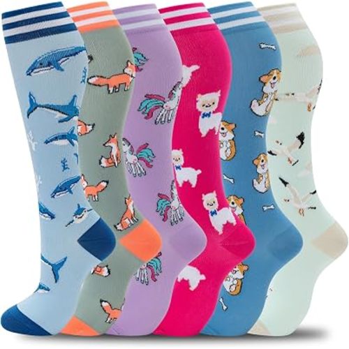 fenglaoda Compression Socks Women Men 6 Pairs, Knee High Best Support Circulation Socks for Running, Travel, Flight, Nurse
