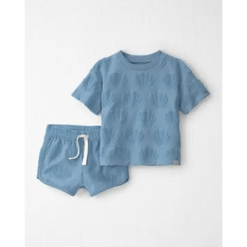 Baby Girl 2-Piece Terry Top & Short Set Made with Organic Cotton in Blue Seashells - Little Planet | Carter's