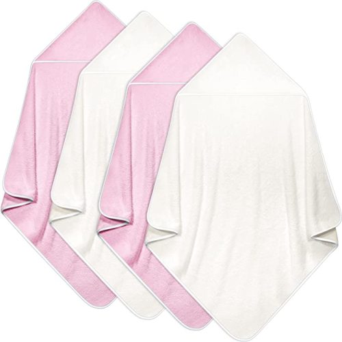 Reginary 4 Pack Baby Hooded Towels Coral Fleece Baby Bath Towels 30 x 30 Inch Soft Absorbent Hooded Bath Blanket for Newborn Toddler Infant Boy Girl Shower Gift Supplies (White, Pink)