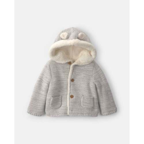 Baby Bear Sweater Knit Hooded Jacket - Grey | Carter's