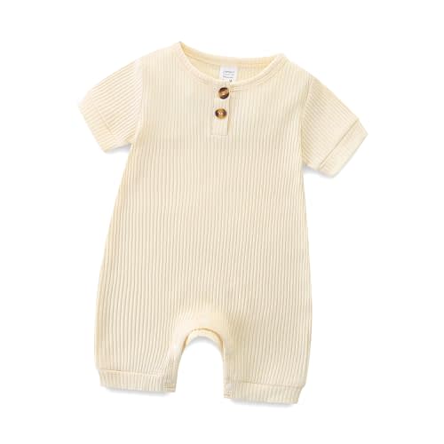 Hikido Infant Romper Solid Color One Piece Onesie Short Sleeve Summer Clothes for 0~12M Baby