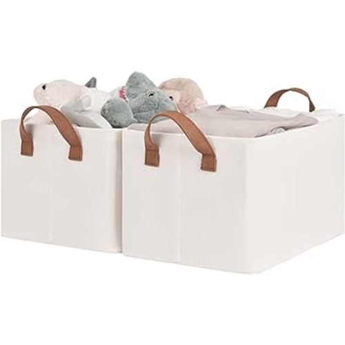 StorageWorks Storage Bins, Fabric Storage Bins for Shelves, Storage Baskets with Metal Frame, Closet Baskets and Bins with Handles, Natural Color, 2-Pack