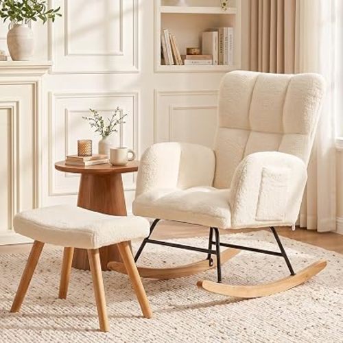 LUCKLIFE Rocking Chair Nursery with Ottoman,Teddy Glider Rocker Armchair