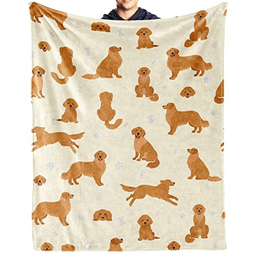 Golden Retriever Blanket Gifts, Dog Pattern Flannel Fleece Throw Blanket Soft, Lightweight, Comfortable, Warm Golden Retriever Themed Blanket for Humans Adults Kids
