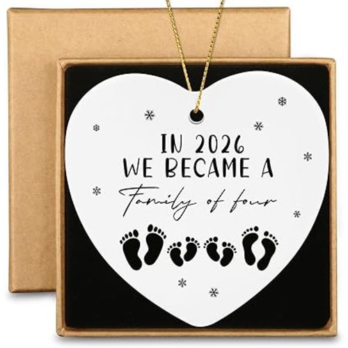 Pregnancy Announcement for Husband in 2026 We Became a Family of Four Christmas Baby Announcement Ceramic Heart Ornament New Parents Gifts for Couples Mom and Dad to Be Gifts
