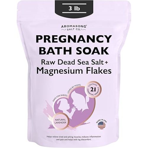 Aromasong Pregnancy Bath Soak 3 LB - 100% Pure Magnesium Flakes with 21 Essential Dead Sea Minerals and Natural Lavender - Better Absorbing Than Epsom Salt
