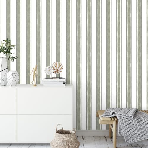 Affrolling Striped Peel and Stick Wallpaper 15.75"x118.11",Sage Green | Watercolor Self Adhesive Contact Paper, Removable for Bedroom Cabinet Furniture, Cute Decor for Nursery Craft Room DIY
