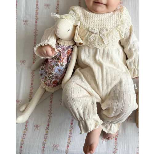 Personalized Linen Bunny Toy: Handmade Cotton Plush Rabbit, Floral Dress
