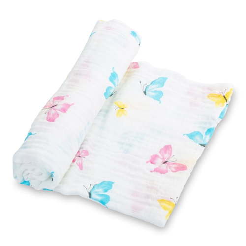 LollyBanks Butterfly Bliss Baby Muslin Swaddle Blanket - 100% Muslin Cotton 47"x47" 1-Pack