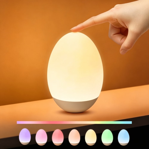 HIBIBUD Egg Night Light for Baby Nursery with Touch Control, Bpa Free, Stepless Dimming, Portable Nightlight for Breastfeeding, Rechargeable Lamp with 7 Rgb Colors