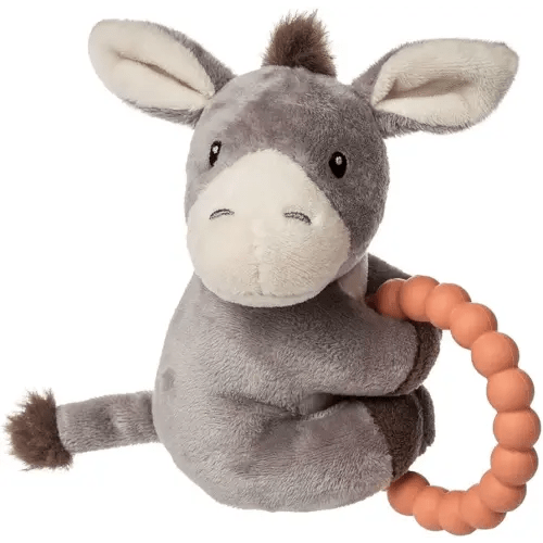 Mary Meyer Soft Baby Rattle with Soothing Teether Ring, 6-Inches, Dusty Donkey