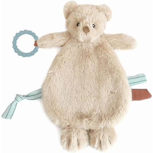 MON AMI Baldwin Bear Security Blanket with Silicone Teether | 12-Inch Plush Lovey for Babies | Soothing Sensory Snuggle Toy | Perfect Newborn Essential for Birthdays & Baby Showers