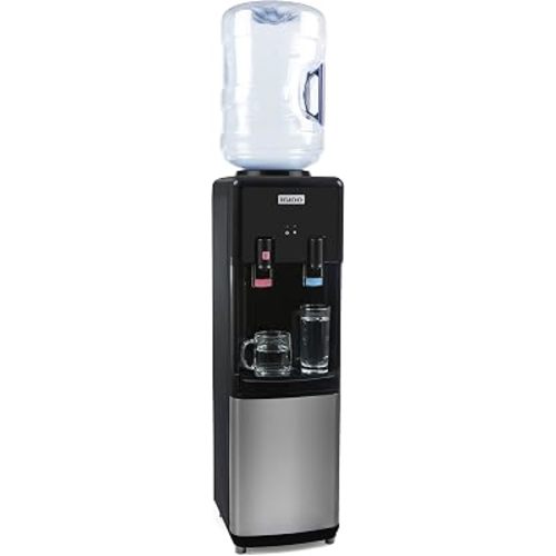 Igloo Top Loading Water Cooler with Removable Tray & Energy-Saving Features - Water Tower with Hot, Cold Temperature Settings- Water Dispenser Fits 3 & 5-Gallon Jugs with Child Safety Lock- Stainless