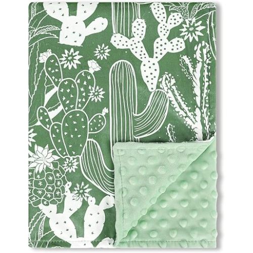 Baby Blankets for Girls, Toddler Newborn Blanket Double Layer with Dotted Backing Crib Receiving Blanket for Toddler Nursery Bed Blanket, Cactus, 30x40 Inches