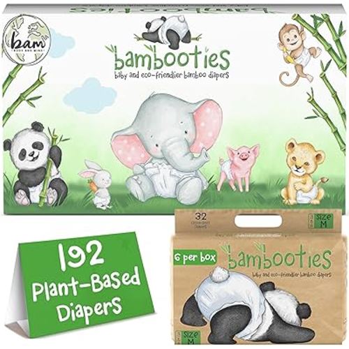 Bamboo Baby Diapers, Totally Chlorine Free for Sensitive Skin for Newborns to XXL. Hypoallergenic & Non Toxic Eco Friendlier Plant-Based Materials. TCF Medium Size 2 to 3 Diapers (192 ct)