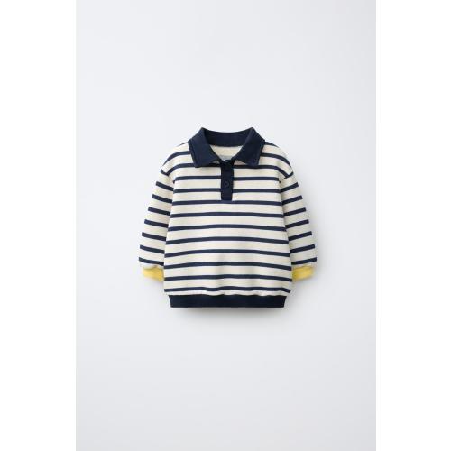 STRIPED POLO SWEATSHIRT - Ecru / Blue | ZARA United States