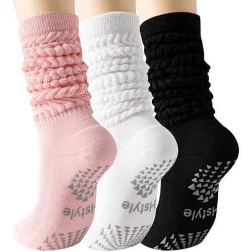 Hstyle Grip Pilates Socks for Women, Slouch Scrunch Yoga Barre Socks for Hospital Workout