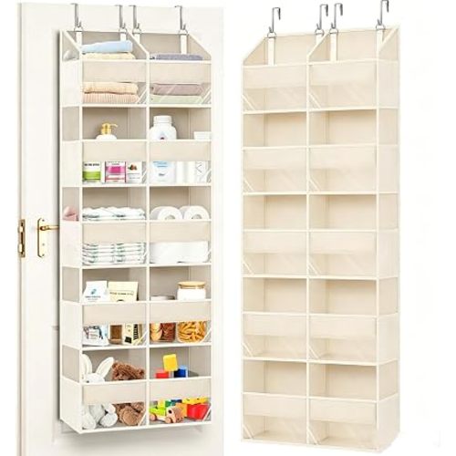 Over The Door Organizer, 5 Tier Extra Large Behind Door Storage with 10 Compartments, 36kg Heavy Duty Hanging for Closet Bedroom Pantry Bathroom (Beige)