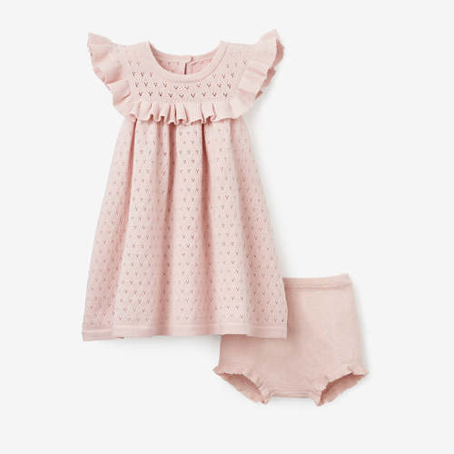 Blush Pointelle Flutter Sleeve Knit Baby Dress
 – Elegant Baby