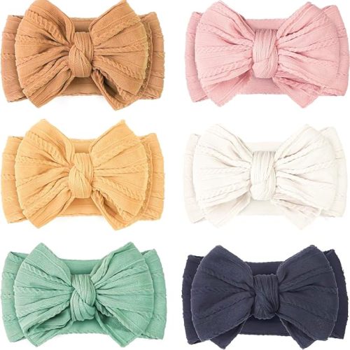 6 Pcs Baby Bows Headbands Nylon Hairbands Baby Girl Bows Hair Accessories for Newborn Infant Toddler Essentials (Earth Tone)