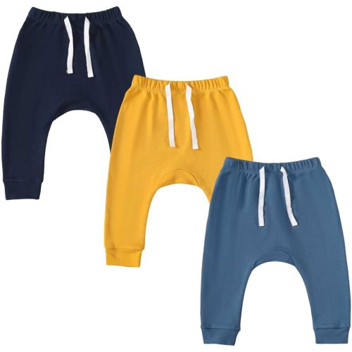 Newborn Baby Boy Girl 3-Pack Joggers Infant Baby Cotton Harem Pants for Toddler Boys Girls 0-3T Interlock 195 GSM