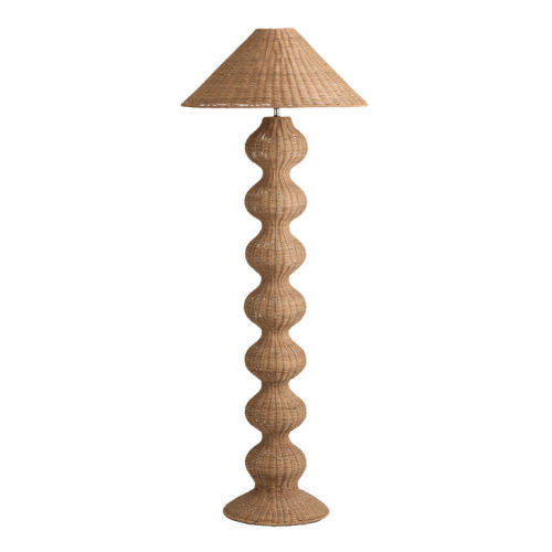 Cierra Natural Woven Rattan Wavy Geo Empire Shade Floor Lamp