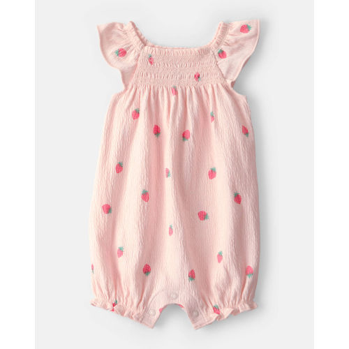Baby Girl Strawberry Flutter-Sleeve Romper - Pink | Carter's