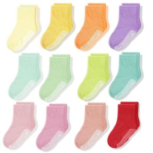 Cozyway Non-Slip Ankle or Crew Grip Infant Socks, 12 Pack for Boys & Girls, Colorful, 6-12 Months