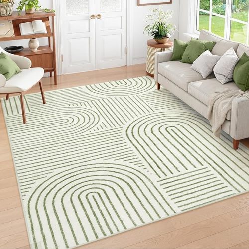 Lahome Abstract 6x9 Area Rugs, Soft Boho Rug for Living Room Bedroom, Ultra-Thin Non Slip Boho Green Washable Throw Carpet for Dining Room Office, Green