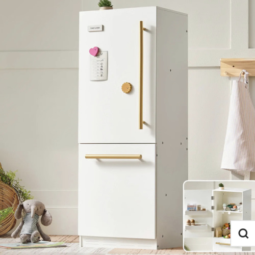 Tiny Land® Play Kitchen Accessories – Play Kitchen Fridge: Wooden Cabinet Refrigerator for Kids