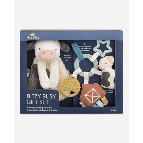 Itzy Ritzy Farm Toy Gift Set - Includes Cow Lovey & Farm-Themed Busy Ring