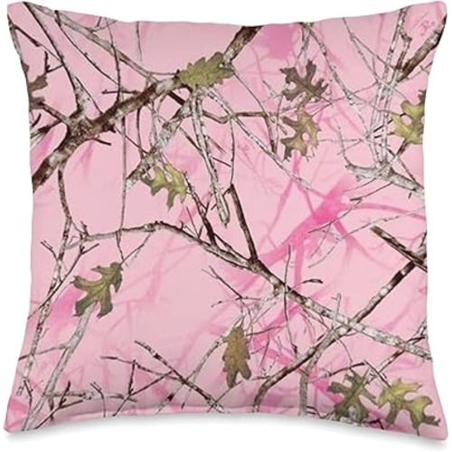 Mossy Pink Hunting Hunter Oak Camo Camouflage Pattern Tree Throw Pillow