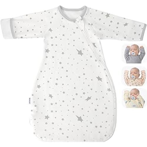 Transitional Swaddle Sack with Arms Up Length Sleeves and Mitten Cuffs 0-3 Months Wearable Swaddling Blanket Sleeping Bag Cotton for Newborns Baby Boys Girls Sleep Sacks Snug Fit Calms Startle Reflex