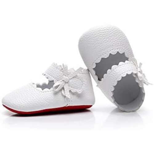 HONGTEYA Baby Girls Ballet Dress Shoes - Mary Jane Soft Sole Sidebow Toddler Moccasins
