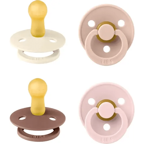 BIBS Pacifiers - Colour 4-Pack | BPA Free Baby Pacifier | Round Nipple Binkies | Natural Rubber Latex Soother | Made in Denmark | Size 1 (0-6 Months) | Vanilla Mix
