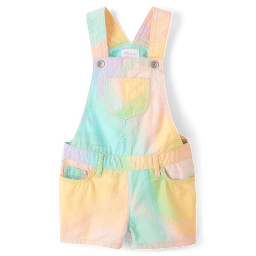 Girls Rainbow Marble Shortalls - Multi