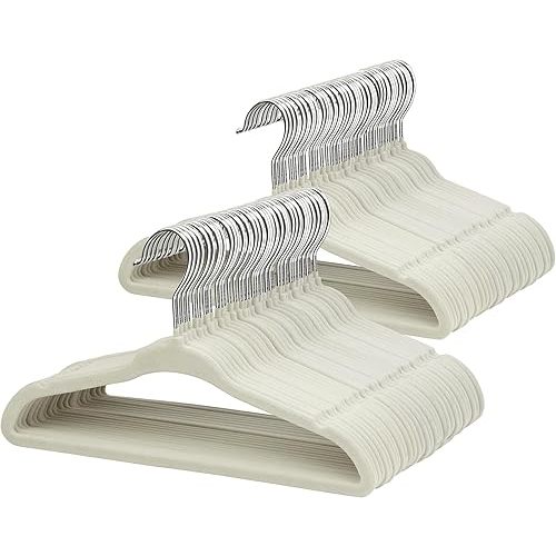 ManGotree 11" Baby Velvet Hangers, Non-Slip Kids Coat Hangers with 360° Swivel Hook, Ultra-Thin Felt Children's Hanger for Infant & Toddler Clothes, 66 Pack (Beige)