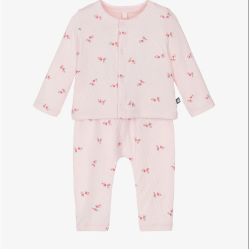 Petit Bateau - Baby Girls Pale Pink Pointelle Cotton Trousers Set | Childrensalon