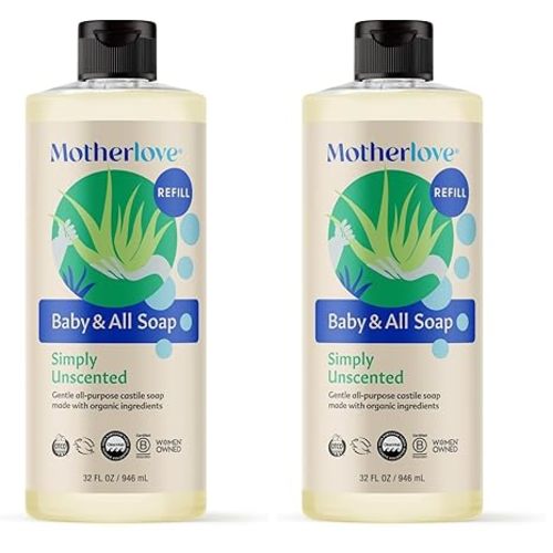 Motherlove Baby & All Soap (32 oz) Gentle Foaming All-Purpose Castile Soap Made with Organic Ingredients – Simply Unscented (Pack of 2)