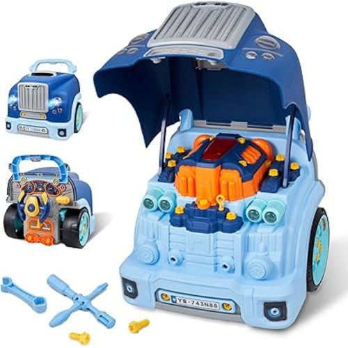 Interactive Truck Engine Toy with Removable Parts - Lights, Sounds, and Fun for Young Mechanics -Unleash Their Creativity and Motor Skills with This Truck Engine Toy (Bule)