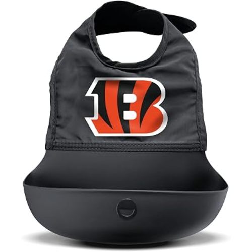 Smilo Silicone Bib - Officially Licensed NFL Fabric & Silicone Baby Bib with Crumb Catcher for Babies and Toddlers